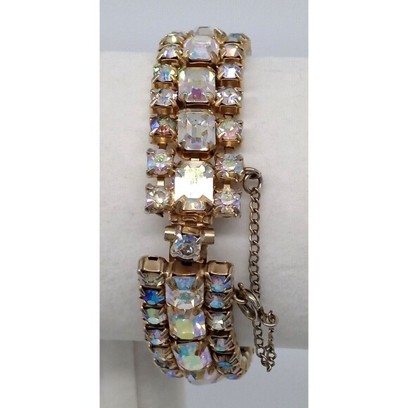 Kramer NY Aurora Borealis Baguette Rhinestone Bracelet Gold Tone Metal Sparkly! - Picture 12 of 12